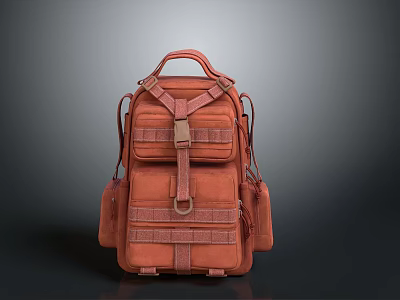 Brown Multi Pocket Functional Durable Backpack For Daily Use And Travel 3d model