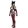Futuristic Woman With Cat Ears In Red And Silver Mechanical Armor Standing Pose