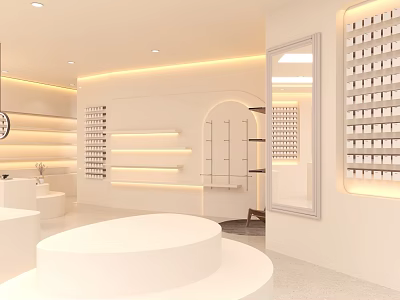Elegant Modern Jewelry Store Interior With Display Shelves Mirrors And Warm Lighting 3d model