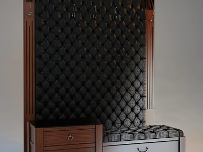 Modern Shoe Cabinet With Wooden Frame Quilted Leather Panel And Storage Bench 3d model