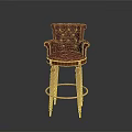Elegant Red Velvet Tufted Bar Stool With Wooden Legs And Golden Ring
