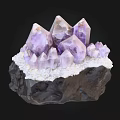 Purple Stone Crystal Cluster with Wooden Base and Reflection on Black Background
