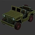 Vintage Olive Green Military Jeep Style Vehicle With Open Top Two Seats And Rugged Tires