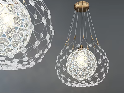 Modern Transparent Mesh Chandeliers With Crystal Globe And Golden Ceiling Base 3d model