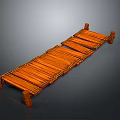 Traditional Handmade Bamboo Bridge With Wooden Slats And Support Pillars Structure