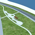 Scenic Garden Landscape with Winding Paths Green Lawns and Blue Water Areas
