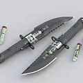 Tactical Weapon Knives With Black Handles Stainless Steel Blades And Ammunition Cartridges
