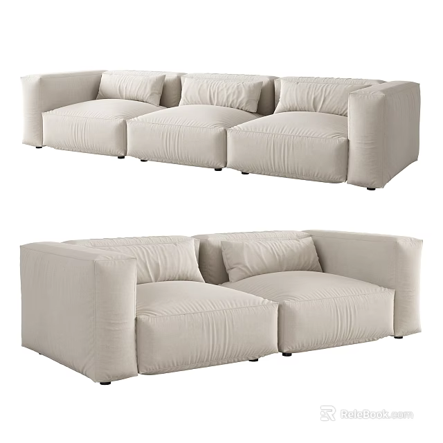 Beige Modern Sectional Sofa With Plush Cushions And Modular Design 3d model