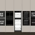 Modern Built in Kitchen Appliances With Black Ovens White Cabinets And Glass Door Dinnerware Cabinet