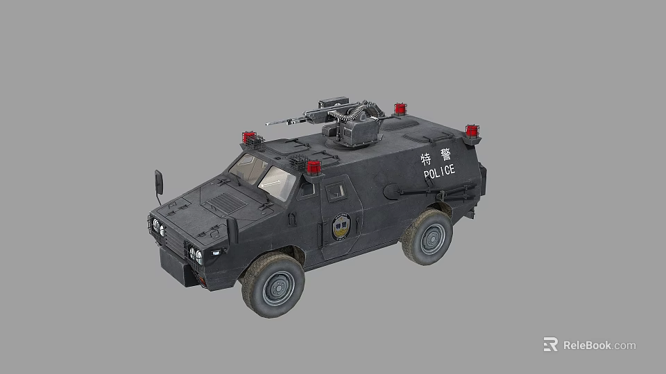 Special Police Armored Tactical Vehicle With Rooftop Red Lights And Weapon Mount 3d model 