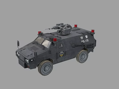 Special Police Armored Tactical Vehicle With Rooftop Red Lights And Weapon Mount 3d model