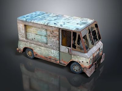 Vintage Weathered Food Truck With Rustic Exterior Chipped Paint And Metal Windows 3d model