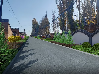 Garden Landscape With Scenic Road Flanked By Lush Trees Shrubs Flowers And Traditional Curved Walls 3d model