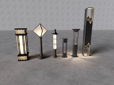 Different Modern Outdoor Lights With Decorative Patterns And Unique Shapes 3d model