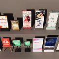 Various Advertising Billboards With Promotional Content Diverse Designs And Display Stands