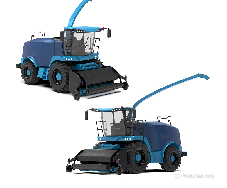 Blue Agricultural Functional Vehicle For Crop Harvesting With Cutting Equipment 3d model 