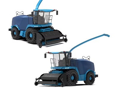 Blue Agricultural Functional Vehicle For Crop Harvesting With Cutting Equipment 3d model