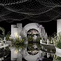 Elegant Wedding Decorations With String Lights Floral Arch And Reflective Floor