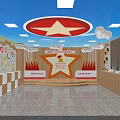 Indoor Activity Room Interior With Red Star Slogans And Cloud Decorations 3d model