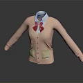 Beige Cardigan Outfit With White Shirt And Red Bow Tie For Casual Fashion Look