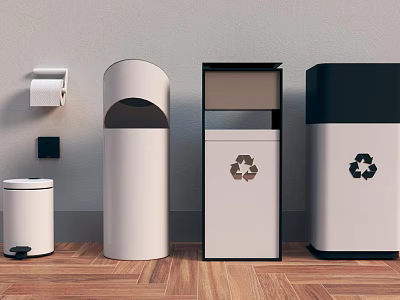 Modern Trash Bins And Toilet Paper Holder Set 3d model