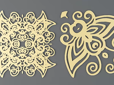 Intricate Carved Decorative Patterns With Floral And Butterfly Motifs On Gray Background 3d model