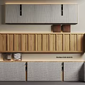 Modern Minimalist Bedroom Accent Wall Design With Wooden Cabinets And Woven Texture