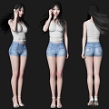 Modern woman jeans beauty figure pure beauty jeans figure long hair beauty high heels woman temperament beauty goddess clothing model 3d model