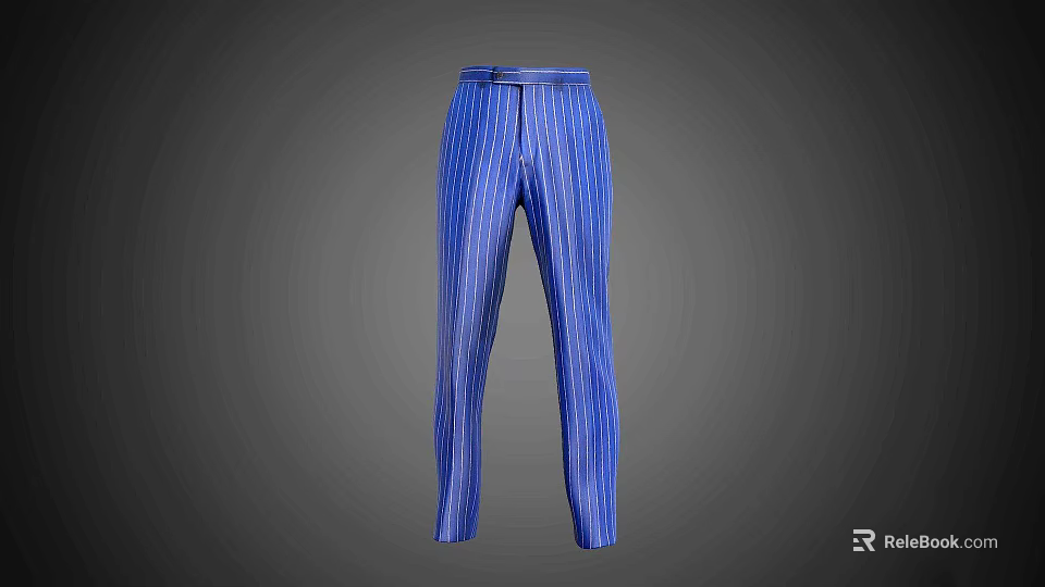 Stylish Blue Vertical Striped Pants with Classic Fit for Daily Outfit 3d model 