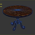 Vintage Round Wooden Table With Intricate Carved Legs And Natural Wood Grain Top