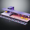 Modern Station Design With Extended Platform Purple Roof And Yellow Seating Areas