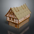 Traditional Half Timbered Building With Tiled Roof Stone Brick Walls Wooden Frame Windows And Door