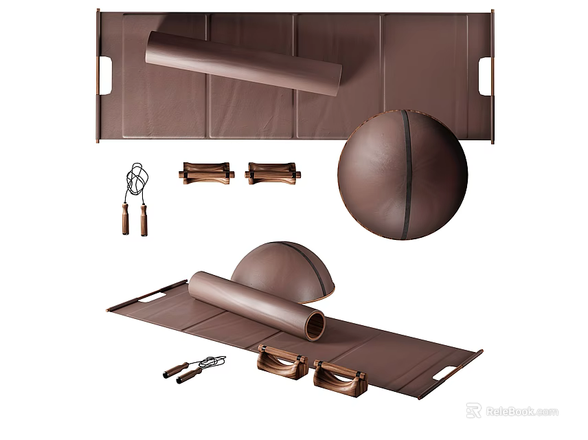 Sports Equipment Set With Roll Up Mat Exercise Ball And Straps 3d model 