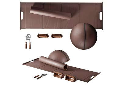 Sports Equipment Set With Roll Up Mat Exercise Ball And Straps 3d model