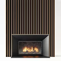 Modern Fireplace Interior Design With Vertical Slats Decor And Burning Fire 3d model