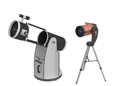 Two Telescopes Reflector And Refractor With Tripod White Black Orange 3d model