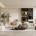Stylish Modern Living Room Interior With Large Soft Sofa Green Plants And Elegant Display Cabinet