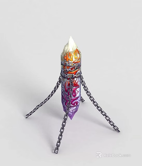 Tech Exhibition Hall Featuring Futuristic Device With Colorful Patterns Chain Details And Tripod Stand 3d model 