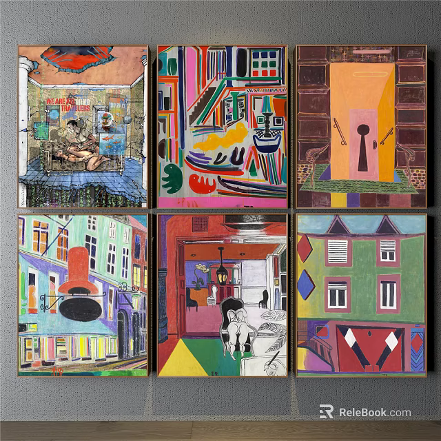 Colorful Abstract Paintings With Diverse Artistic Scenes And Vibrant Geometric Elements 3d model 
