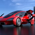 Futuristic Red Flying Car With Modern Aerodynamic Design And Rotor Blades