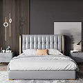 Gray Double Bed With Button Tufted Upholstered Headboard Gold Accents And Nightstands