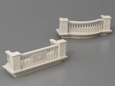 Two Ornate White Railings with Intricate Carvings and Classic Style 3d model
