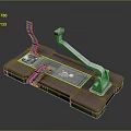Internal Computer Motherboard With Red Black Cables Metal Connector And Green Edges