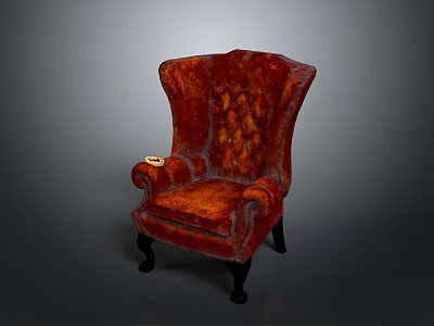 Red Velvet Tufted Armchair Sofa Set With Dark Wood Legs And Classic Design 3d model