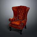 Red Velvet Tufted Armchair Sofa Set With Dark Wood Legs And Classic Design