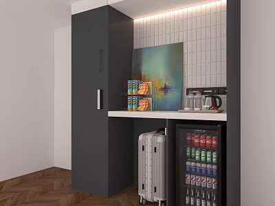 Gray Modern Wardrobe Design With LED Strip Lighting And Wall Art Decor 3d model