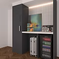 Gray Modern Wardrobe Design With LED Strip Lighting And Wall Art Decor