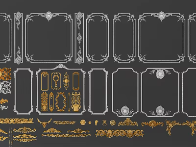 Ornate Carved Decorative Frames With Intricate Patterns And Gold Silver Designs 3d model