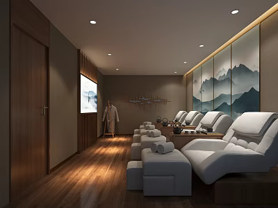 SPA Sauna Interior Design with Comfortable Lounge Chairs Wooden Decor and Relaxing Ambiance 3d model