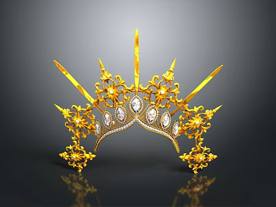 Golden Crown With Intricate Filigree Design And Sparkling Diamond Details 3d model